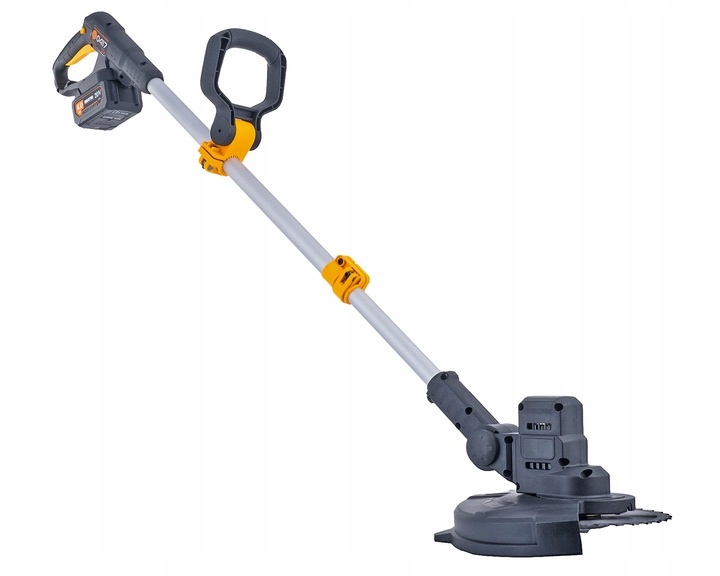 Podkaszarka koloru czarnego z pomarańczowymi elementami, takimi jak uchwyt i elementy regulacyjne - ujęcie nr 3